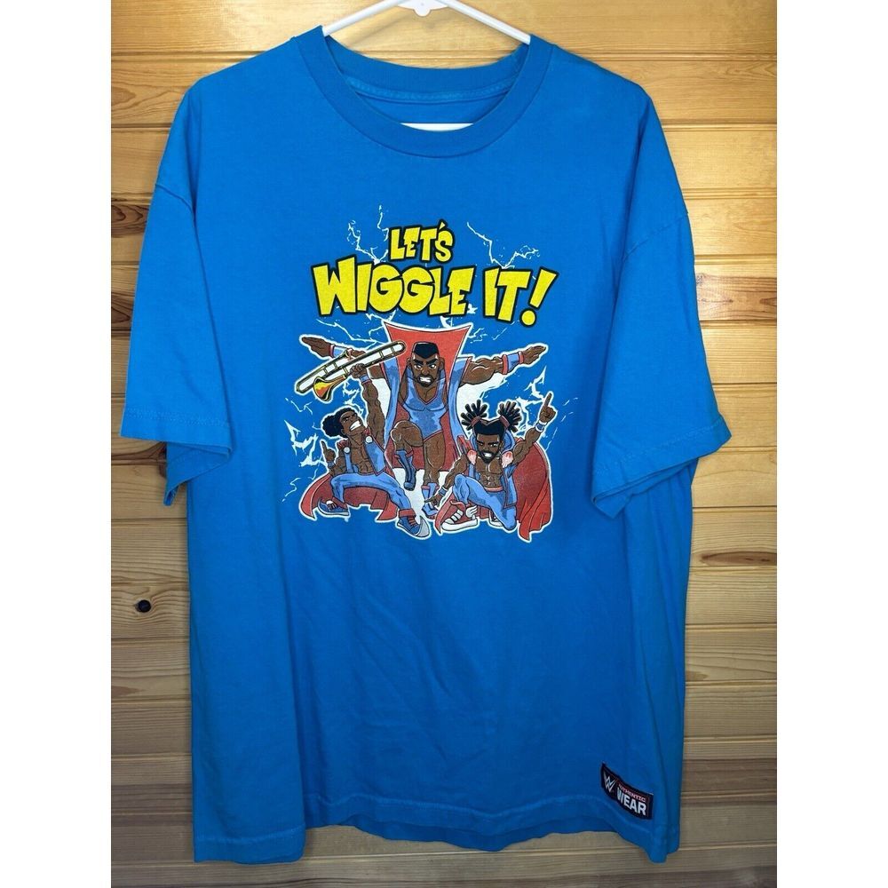 WWE Authentic Wear The‎ New Day "Let's Wiggle It" T-Shirt XXL Blue Wrestling